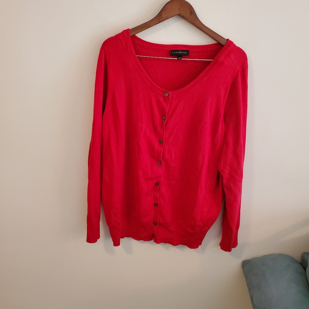 Lane Bryant button front soft red cardigan size 22/24 comfy warm colorful knit